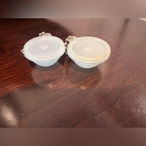 2 Tupperware Vintage Wonderlier Bowl & Lid Keychain - Blue Bowl / White Top